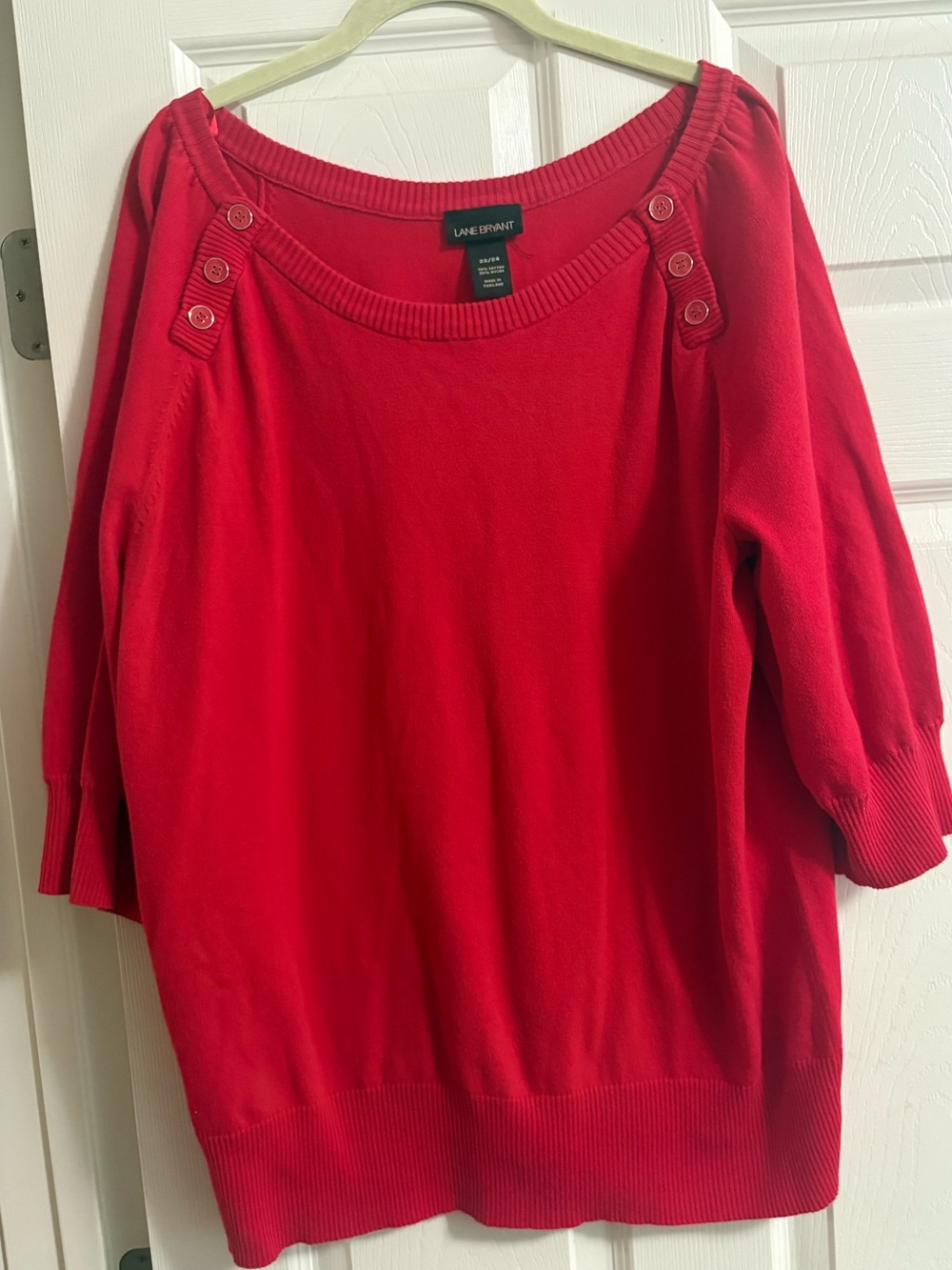 Lane Bryant 3/4 sleeves crewneck pullover sweater red fall 22/24
